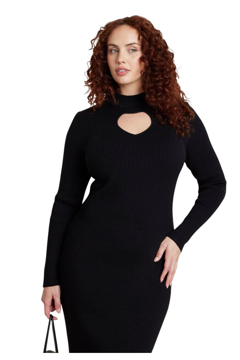 Heart Cutout Midi Dress, Alternate, color, BLACK ONYX