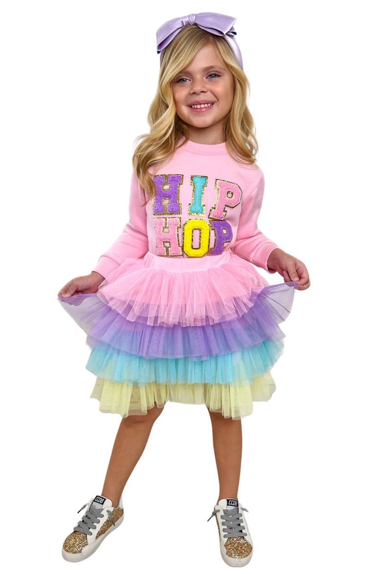 Girls Hip Hop Sparkle Sweatshirt Tutu Skirt Set, Main, color, Pink