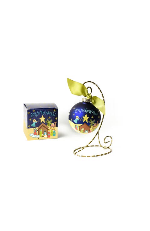 Joy to the World Nativity Glass Ornament with Gold and White Stand