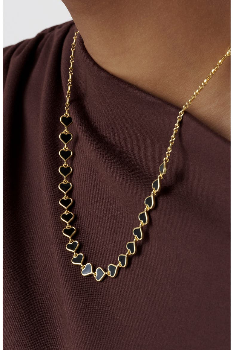 Hazel Enamel Heart Chain Necklace, Alternate, color, GOLD TONE BLACK