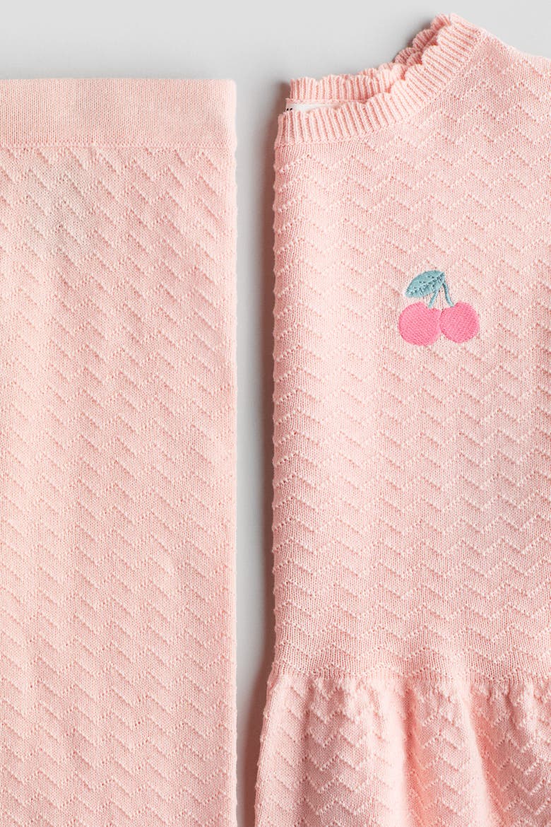 2-piece Motif-detail Pointelle-knit Set, Alternate, color, Light pink/cherry