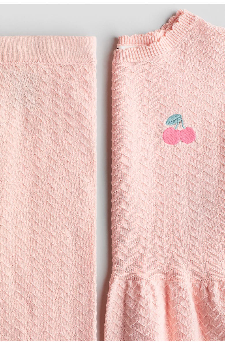 H&M 2-piece Motif-detail Pointelle-knit Set, Alternate, color, Light Pink/Cherry