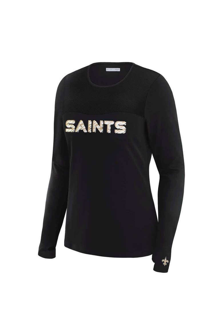 Women's WEAR by Erin Andrews x Gracie Hunt Black New Orleans Saints Mesh Panel Long Sleeve T-Shirt, Alternate, color, Black