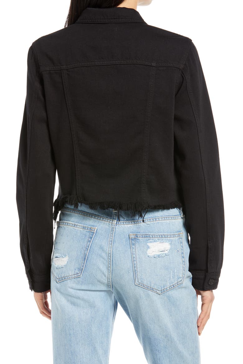 Fray Hem Denim Trucker Jacket, Alternate, color, BLACK