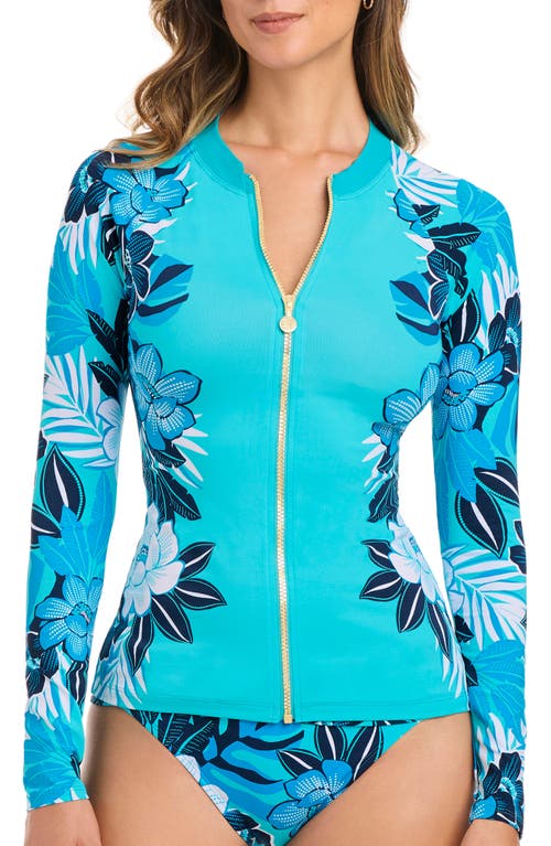 Bleu Rod Beattie Rod Beattie Long Sleeve Zip-up Rashguard In Blue