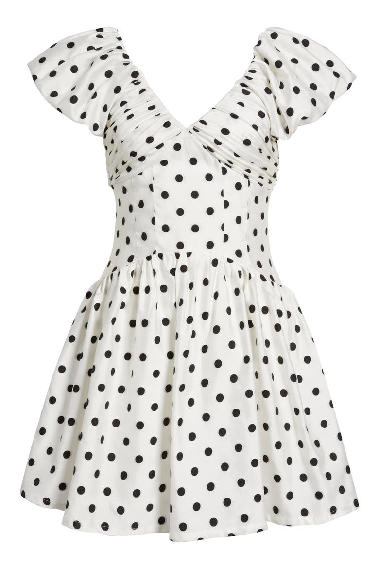 Raven Spot Polka Dot Ruched Fit & Flare Minidress, Alternate, color, IVORY