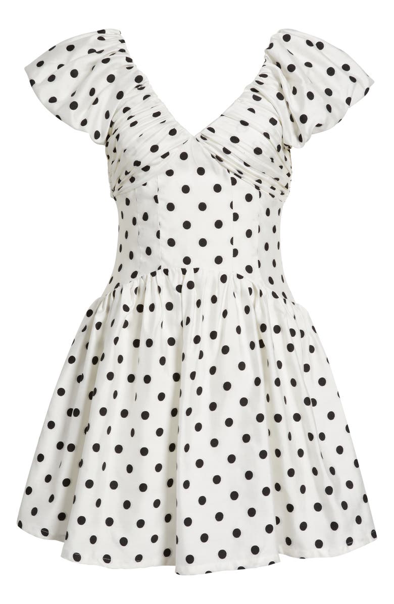 Sister Jane Raven Spot Polka Dot Ruched Fit & Flare Minidress, Alternate, color, Ivory
