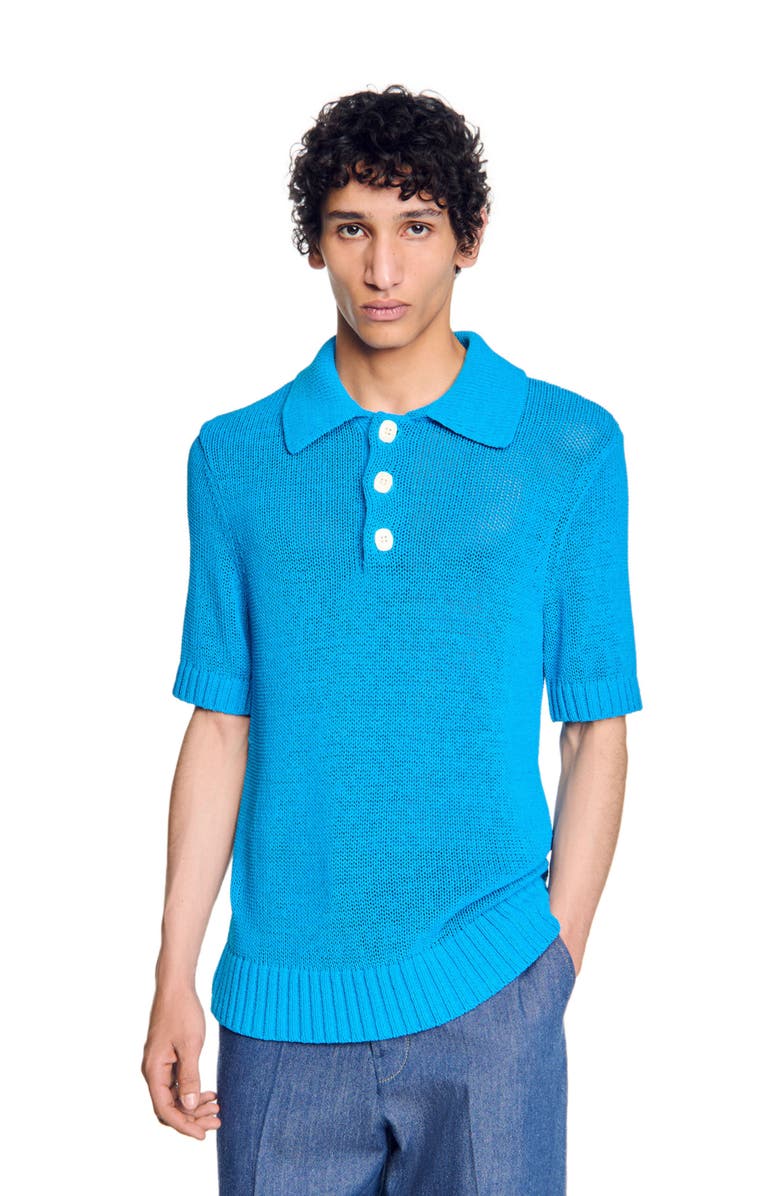 SANDRO Knit polo shirt, Alternate, color, Azur.