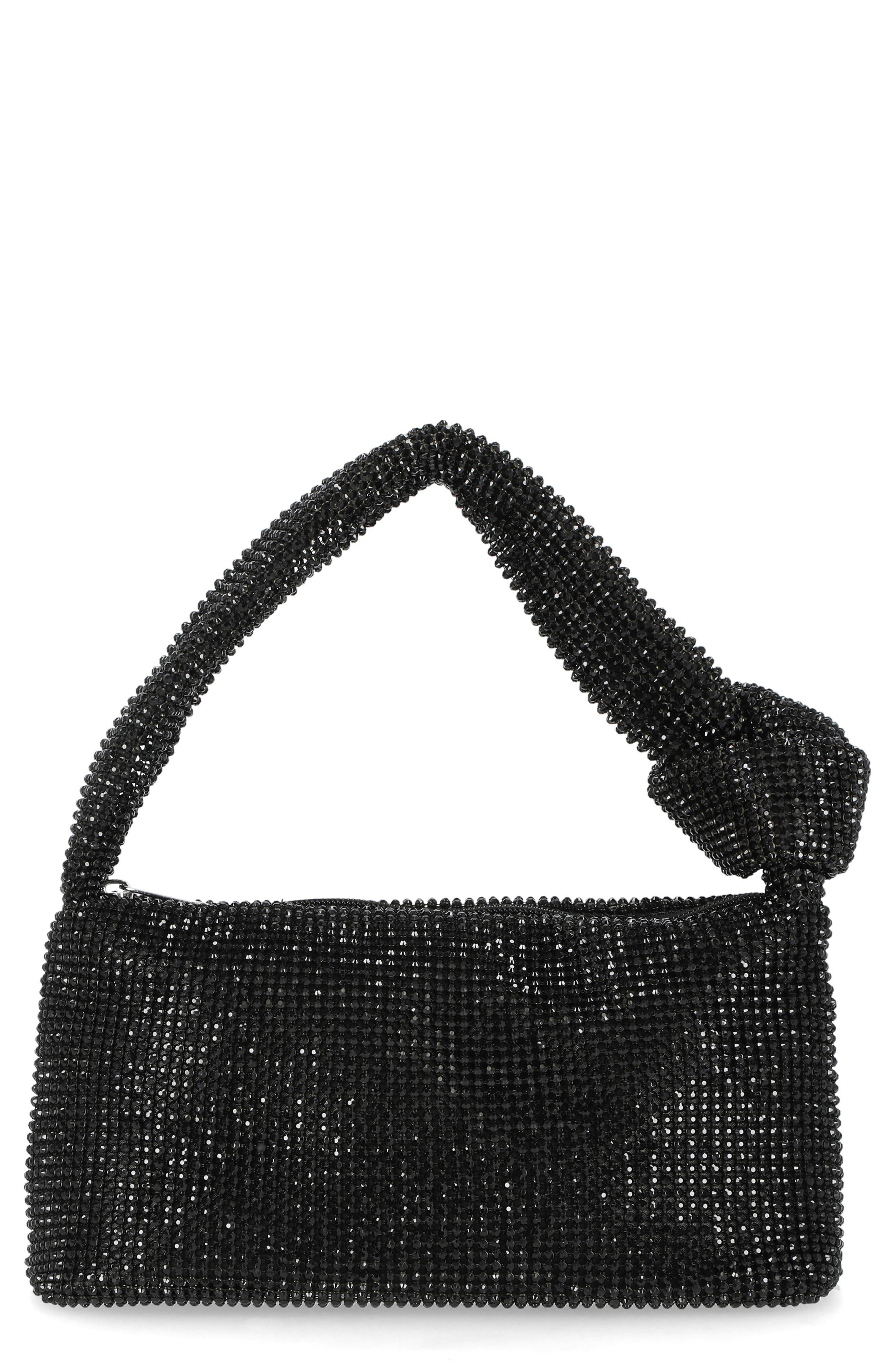 Jessica McClintock Etta Knotted Rhinestone Shoulder Bag, Main, color, Black