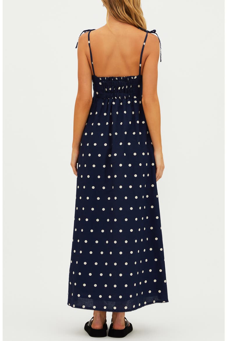 Valory Tie Strap Cotton & Linen Cover-Up Maxi Dress, Alternate, color, NAVY POLKA DOT
