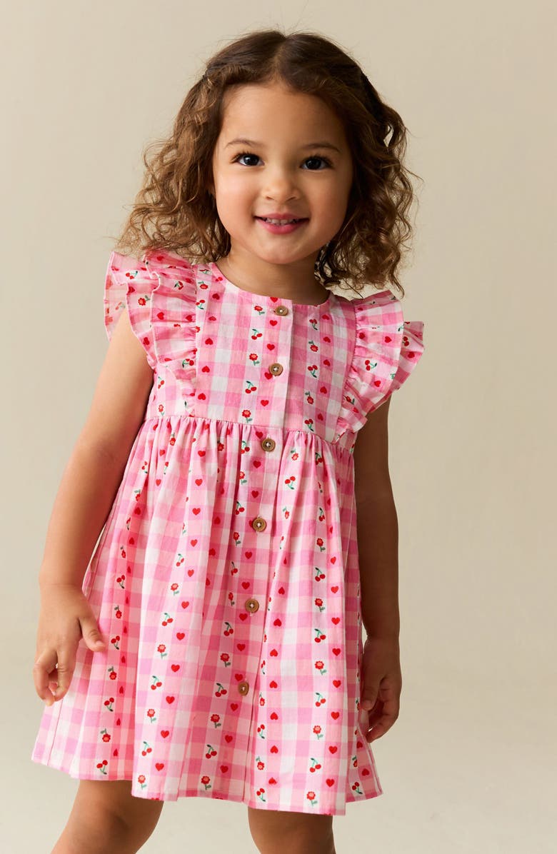 NEXT Kids' Gingham Floral Frill Dress, Alternate, color, Pink