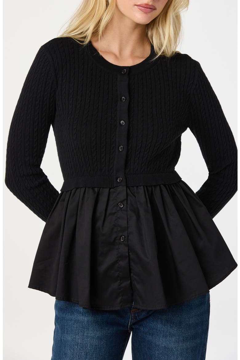 Mixed Media Peplum Top, Main, color, BLACK