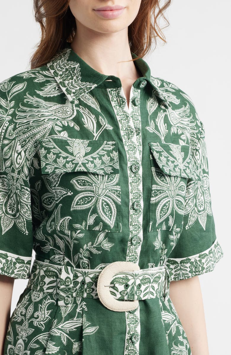 FARM Rio Miranda Belted Linen Utility Romper, Alternate, color, Miranda Dark Green