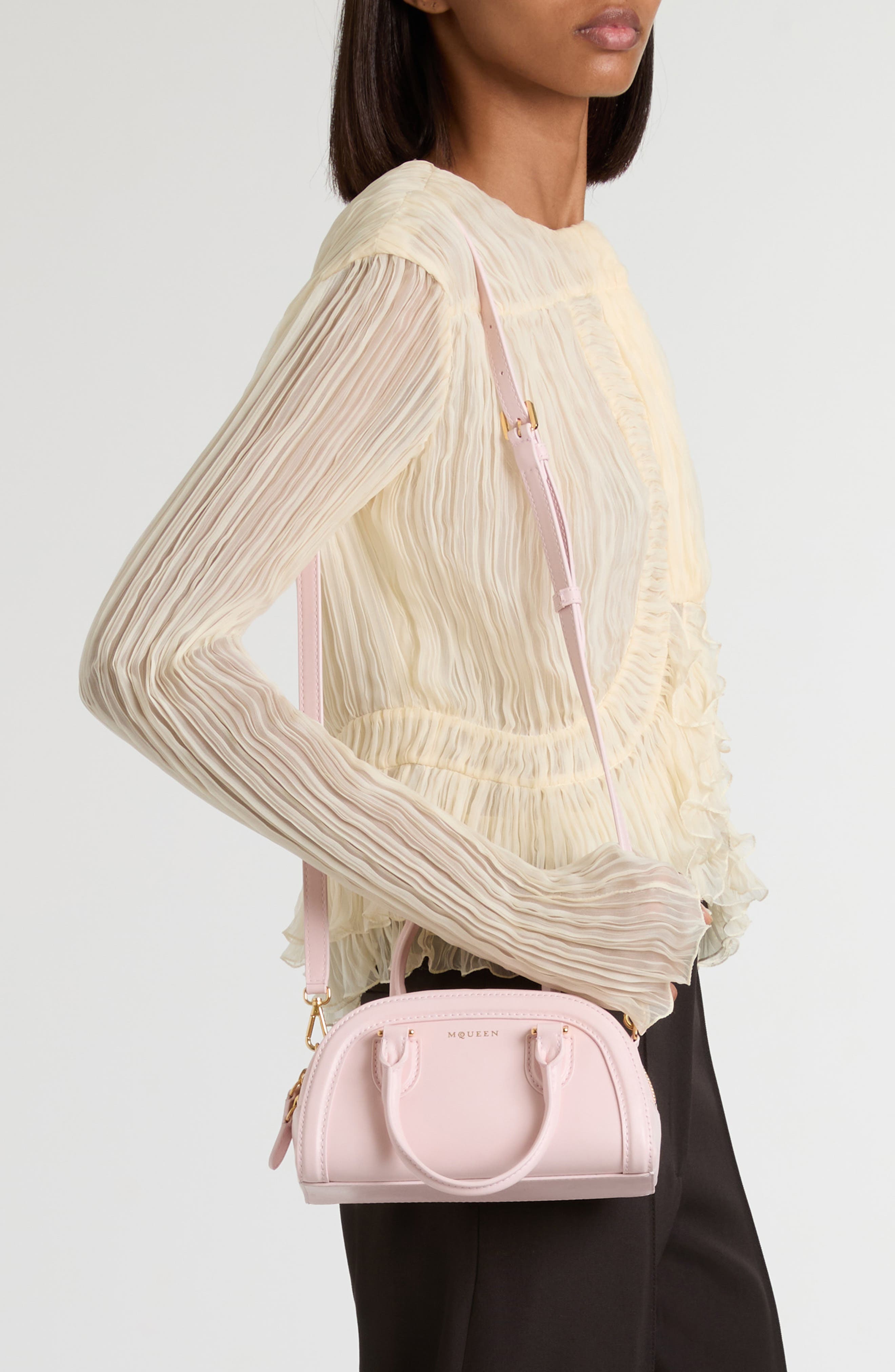 McQueen Mini Birdee Boston Handbag, Alternate, color, Rose/ Gold