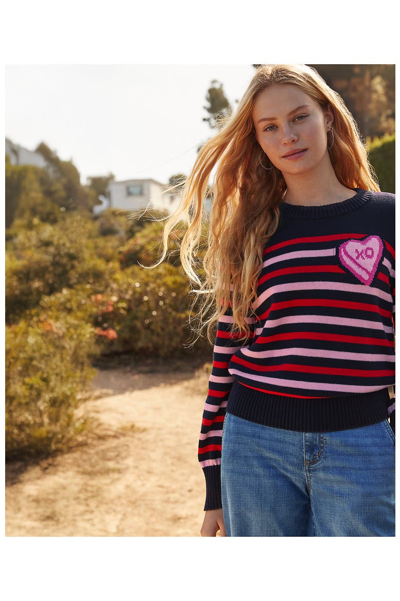 Drifter Embellished Crew Neck Sweater, Alternate, color, Candy Heart/Navy/Red Stripe