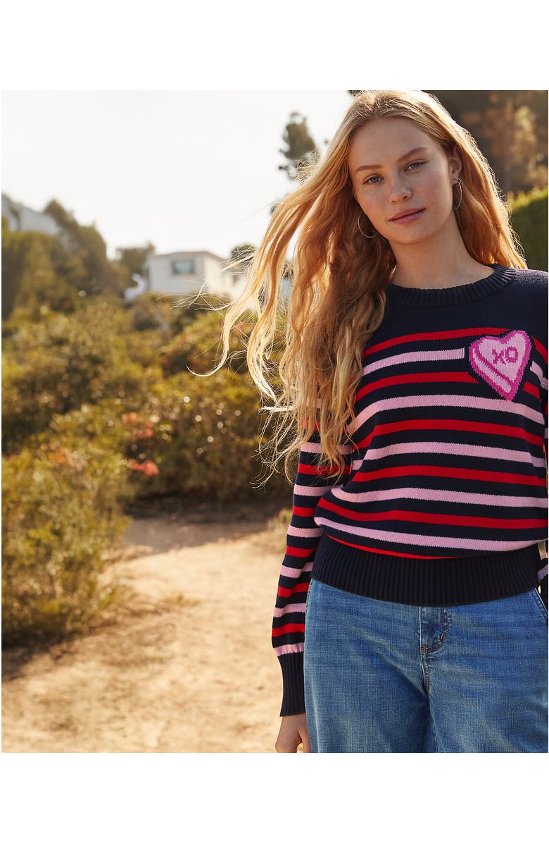 Lands' End Drifter Embellished Crew Neck Sweater, Alternate, color, Candy Heart/Navy/Red Stripe