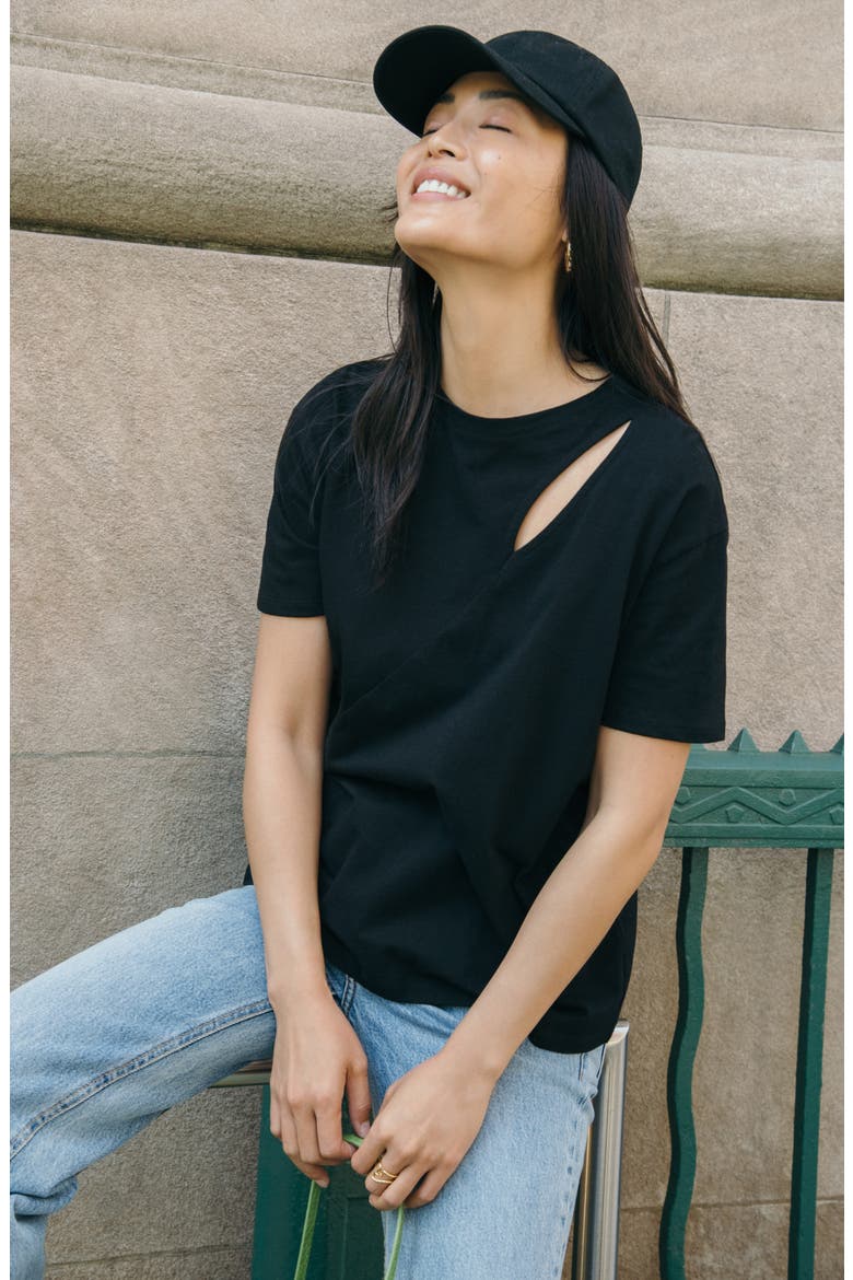 Leonie Cutout Organic Cotton Top, Alternate, color, BLACK