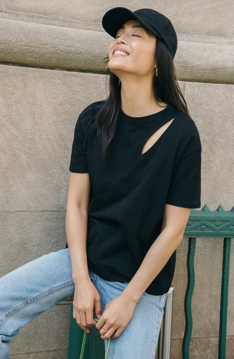 Marcella Leonie Cutout Organic Cotton Top, Alternate, color, Black
