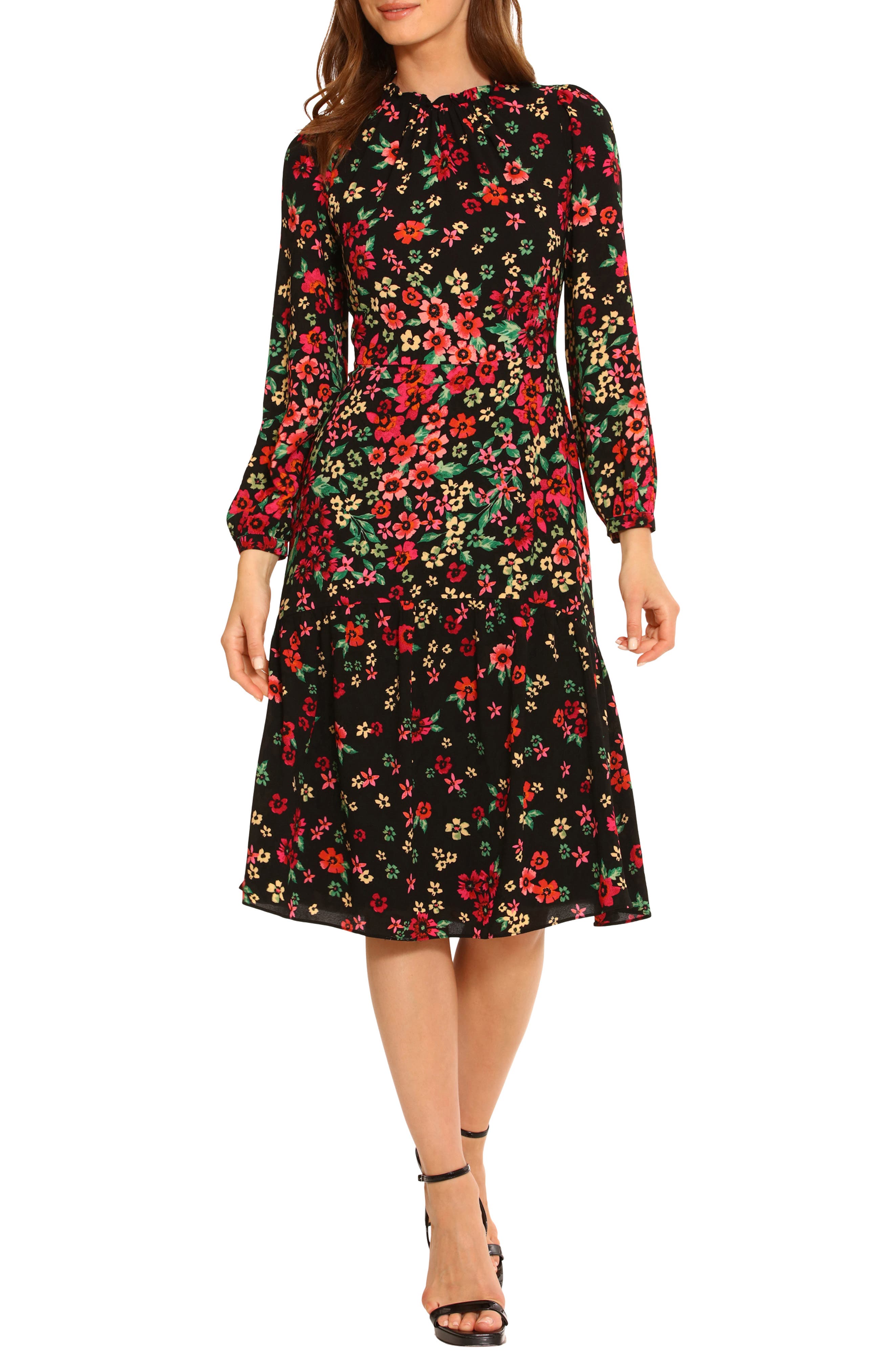 Floral Long Sleeve Midi Dress