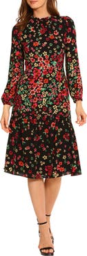 Maggy London Floral Long Sleeve Midi Dress