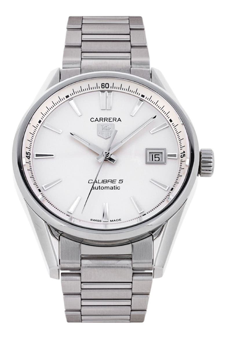 Tag Heuer Preowned 2017 Carrera Automatic Bracelet Watch, 39mm, Main, color, SILVER