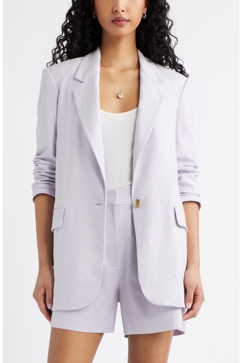 Everyday Linen Blend Blazer, Main, color, PURPLE EVENING