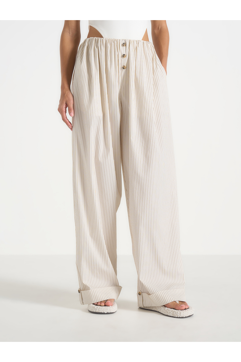 Ivanna Elasticated Wide Leg Striped Cotton Pants, Main, color, Cream