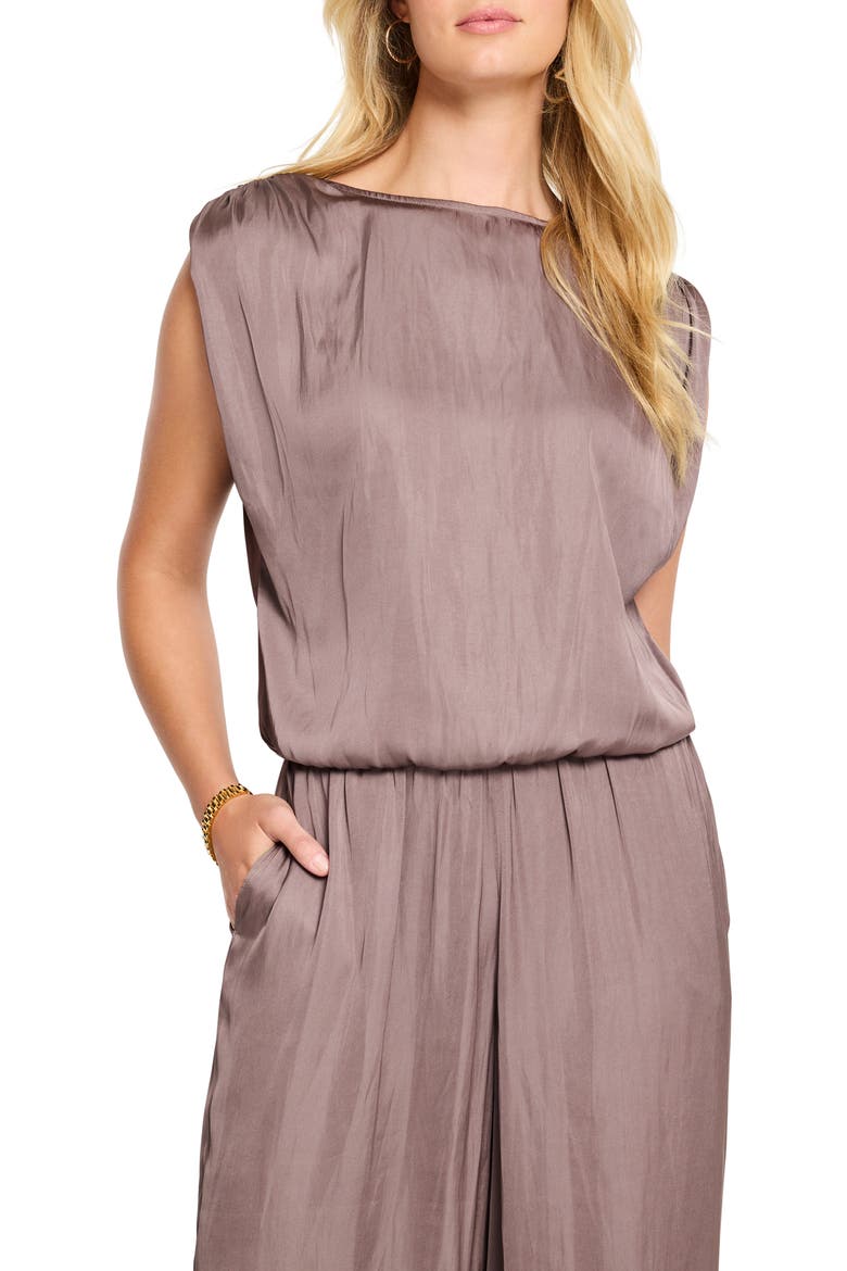 Glossy Sheen Ruched Satin Sleeveless Top, Main, color, COCOA