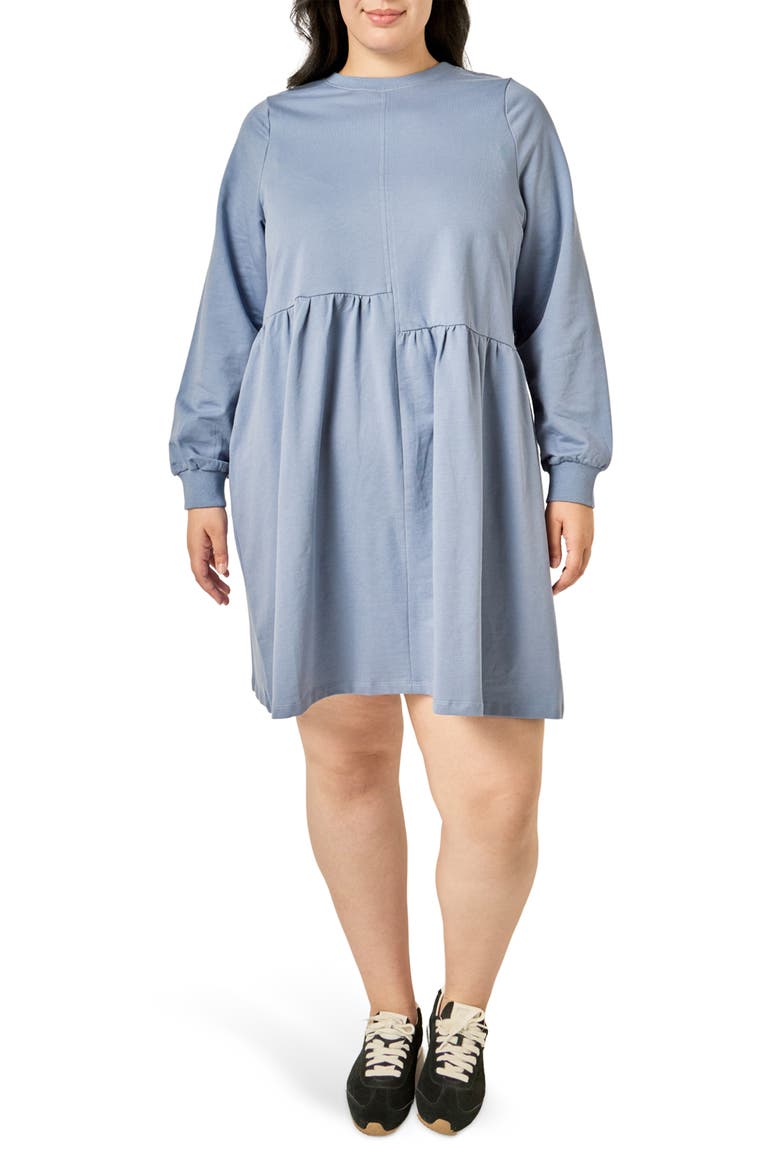 Asymmetrical Seam Knit Long Sleeve Dress, Main, color, DUSTY BLUE