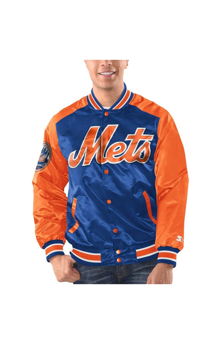 STARTER Men's Starter Royal/Orange New York Mets Varsity Satin Full-Snap Jacket, Main, color,