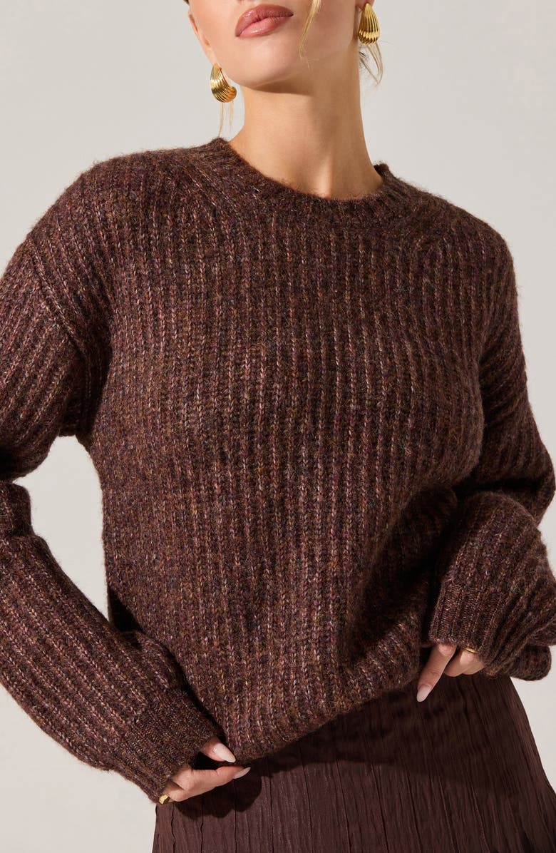 ASTR the Label Archer Crewneck Sweater, Alternate, color, Brown Multi