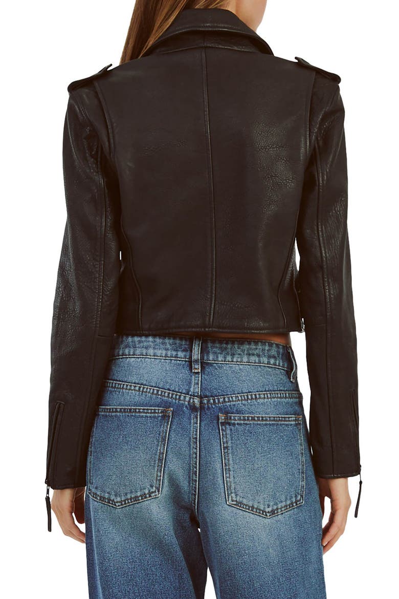 Crop Leather Moto Jacket, Alternate, color, BLACK