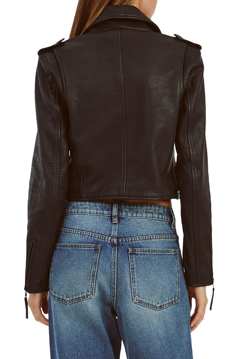 Bardot Crop Leather Moto Jacket, Alternate, color, Black