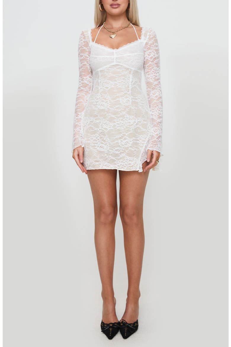 Aubriella Lace Long Sleeve Minidress, Main, color, WHITE