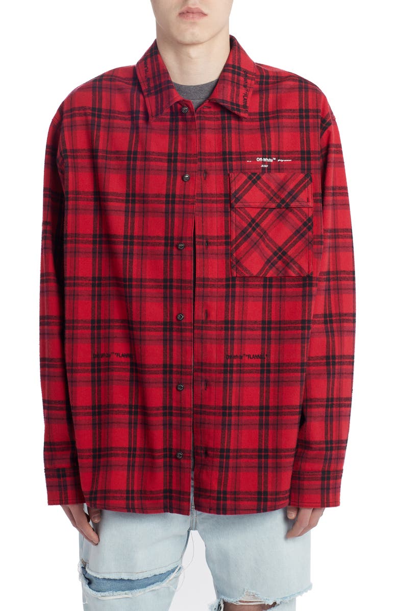 Off-White Check Flannel Button-Up Shirt, Main, color, 