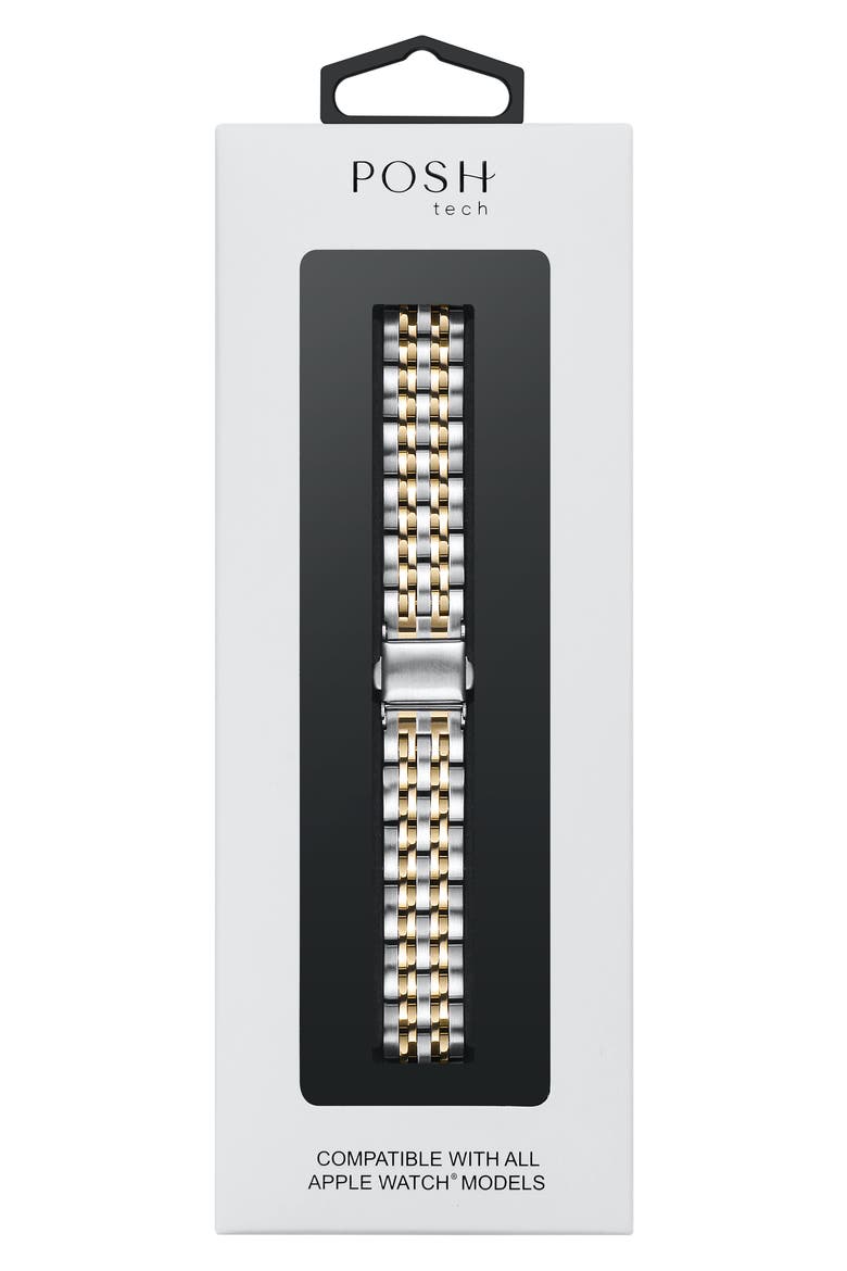 Rainey Skinny Stainless Steel Apple Watch® Watchband, Alternate, color, SILVER/GOLD