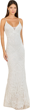 LARA New York Beaded Spaghetti Strap Fitted Gown