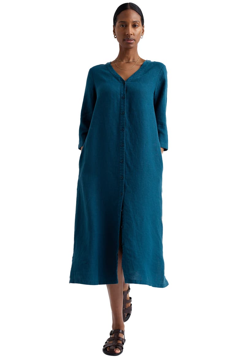 Word Posey Linen Button-Up Dress, Alternate, color, OCEAN DRIFT