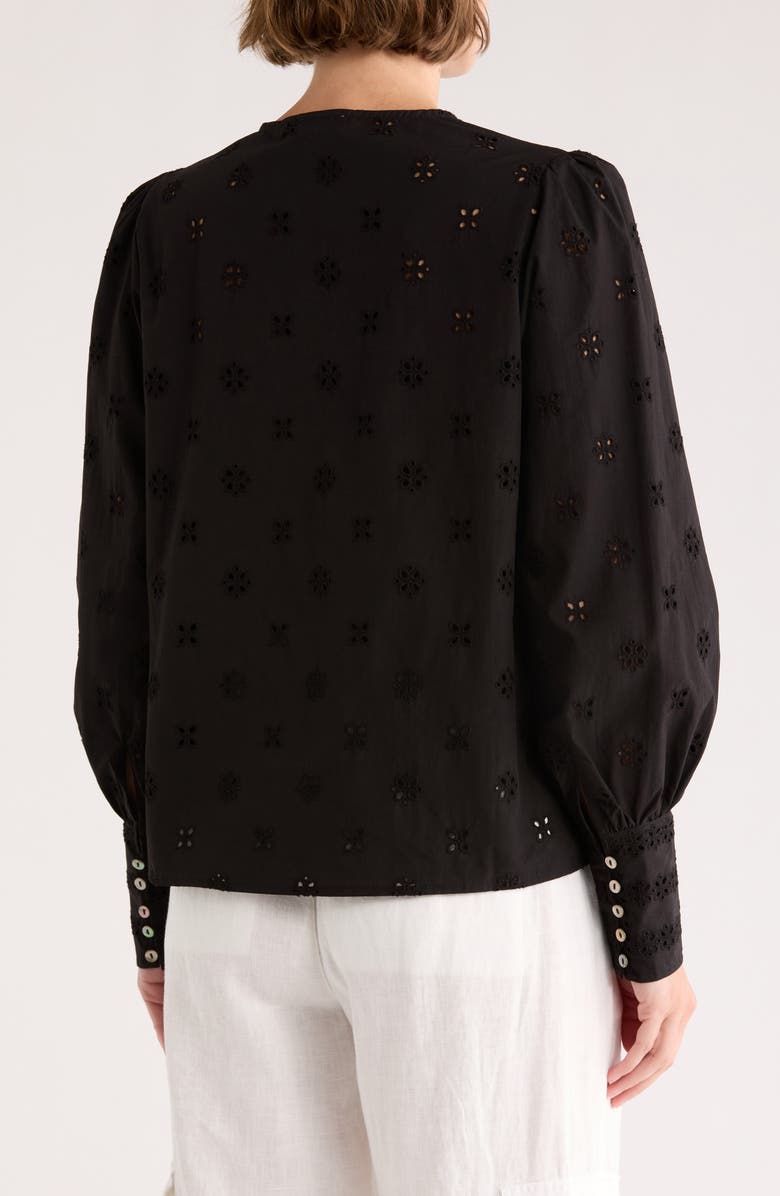 INDUSTRY REPUBLIC CLOTHING Long Sleeve Embroidered Eyelet Shirt, Alternate, color, Black