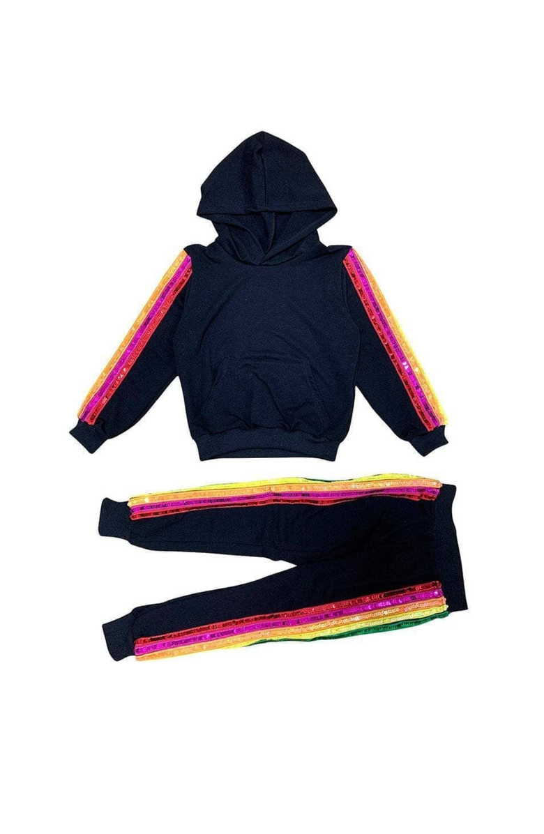 Lola + The Boys Women's Sequin Rainbow Hoodie Track Set, Main, color, 