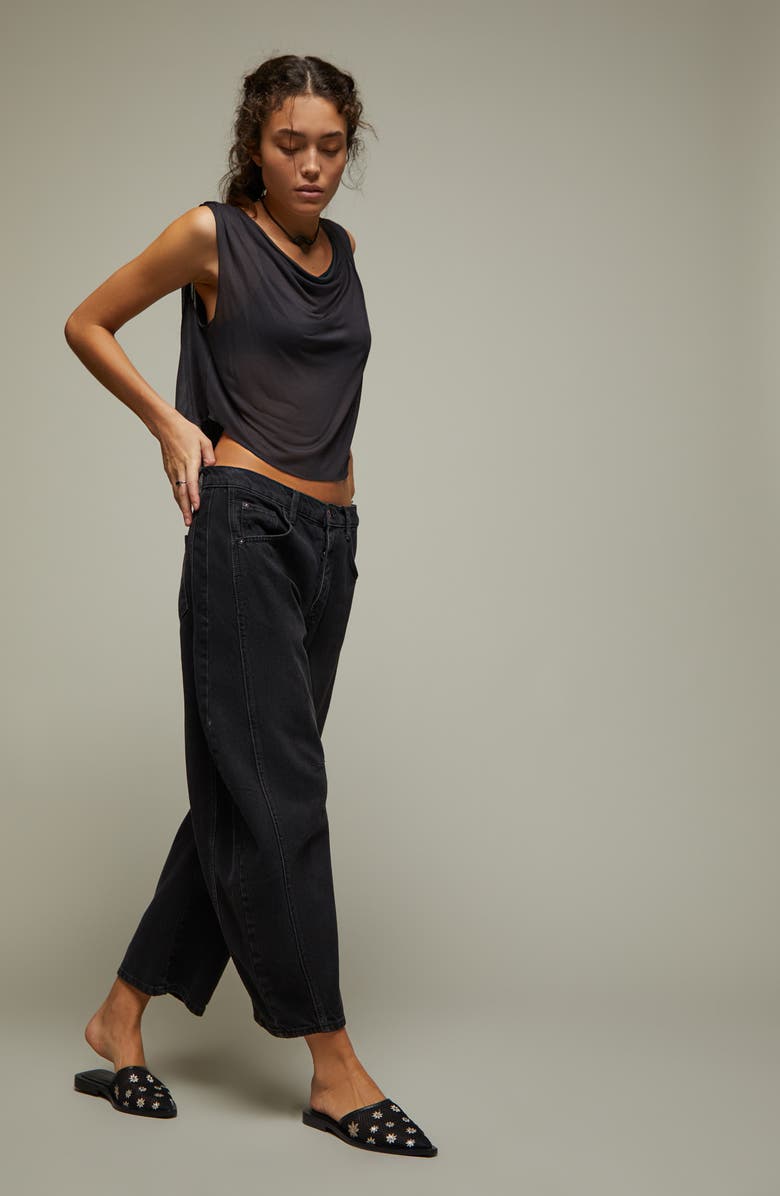 Free People Good Luck Barrel Leg Jeans, Alternate, color, Soundwave