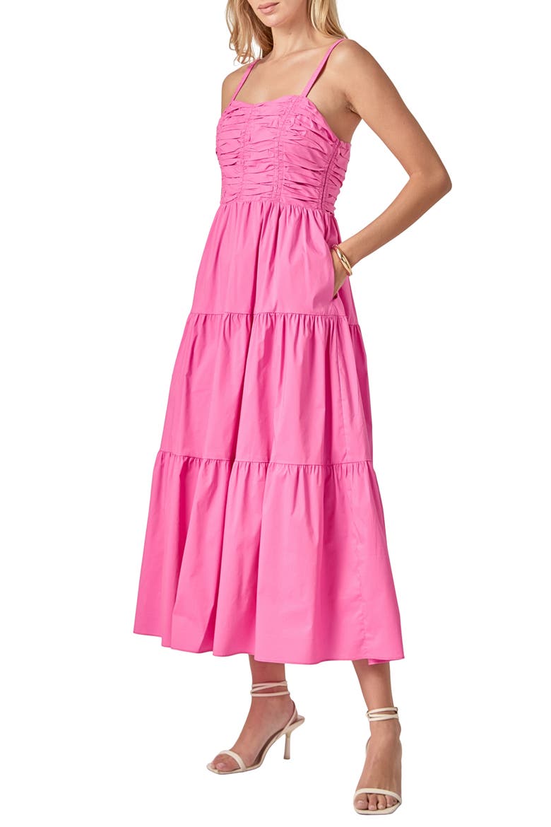Ruched Cotton Blend Tiered Sundress, Alternate, color, PINK