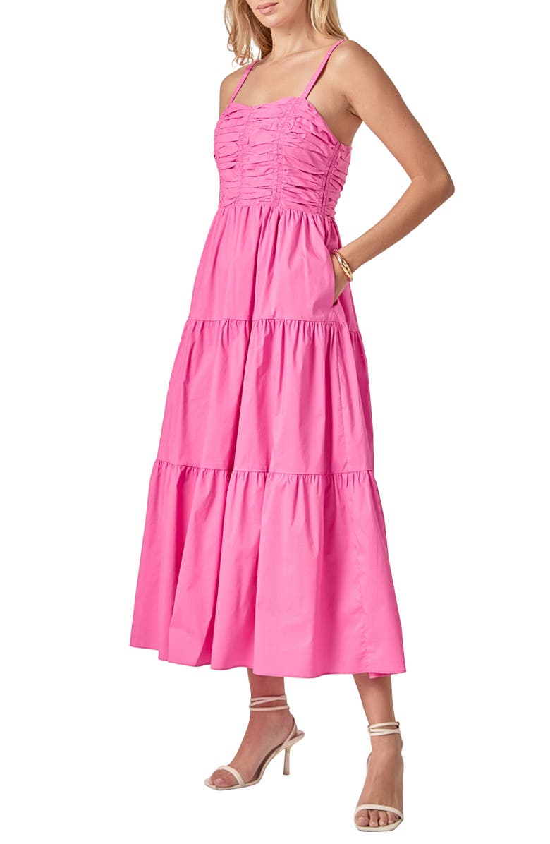 English Factory Ruched Cotton Blend Tiered Sundress, Alternate, color, Pink