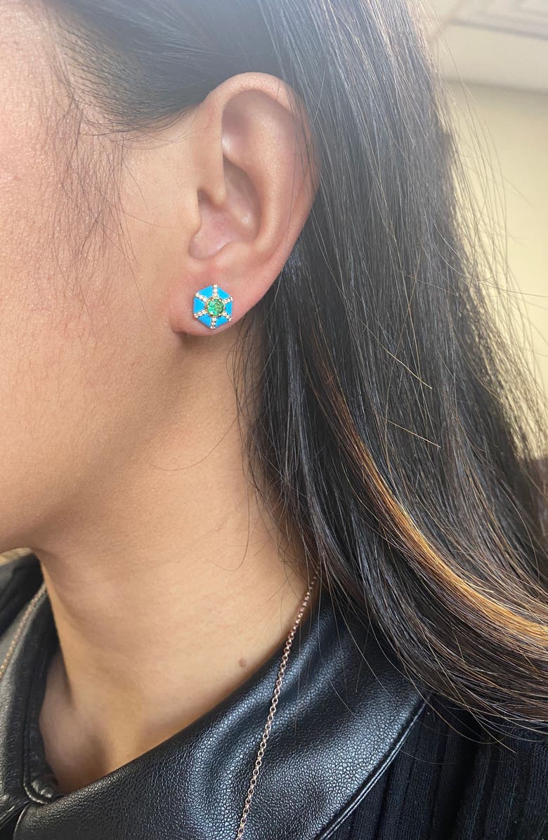 GOSHWARA Queen Hexagon Stud Earrings, Alternate, color, Green