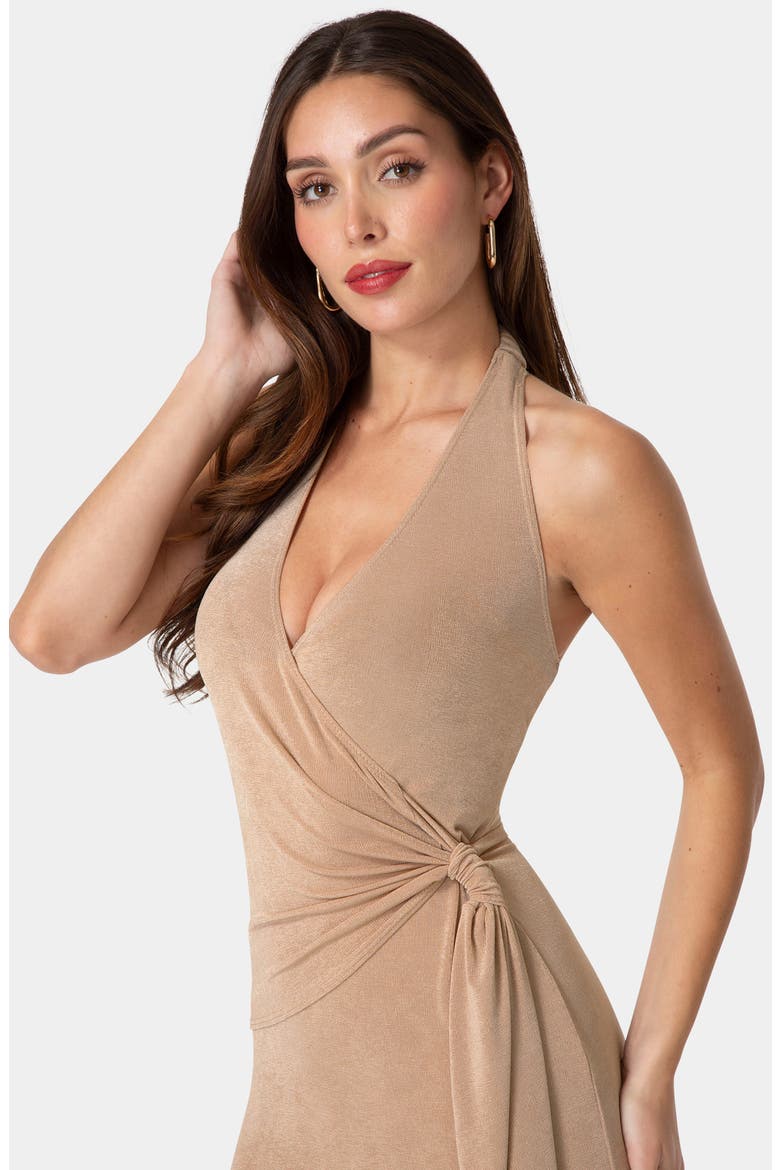 Faux Wrap Halter Dress, Alternate, color, MOCHA