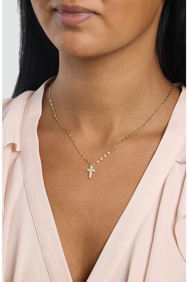Pavé CZ Cross Pendant Necklace, Alternate, color, GOLD