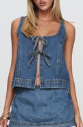 Princess Polly Stefenie Tie Front Organic Cotton Blend Denim Top