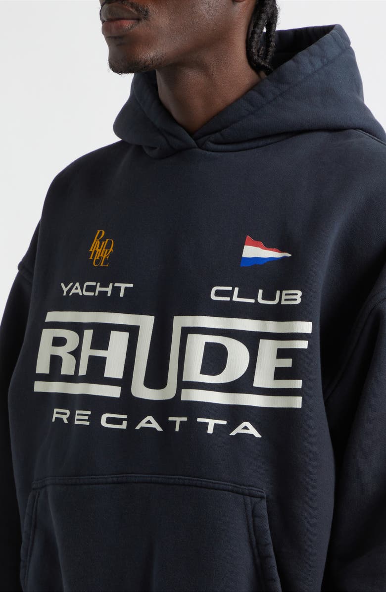Rhude Regatta Club French Terry Graphic Hoodie, Alternate, color, Vintage Black/ White