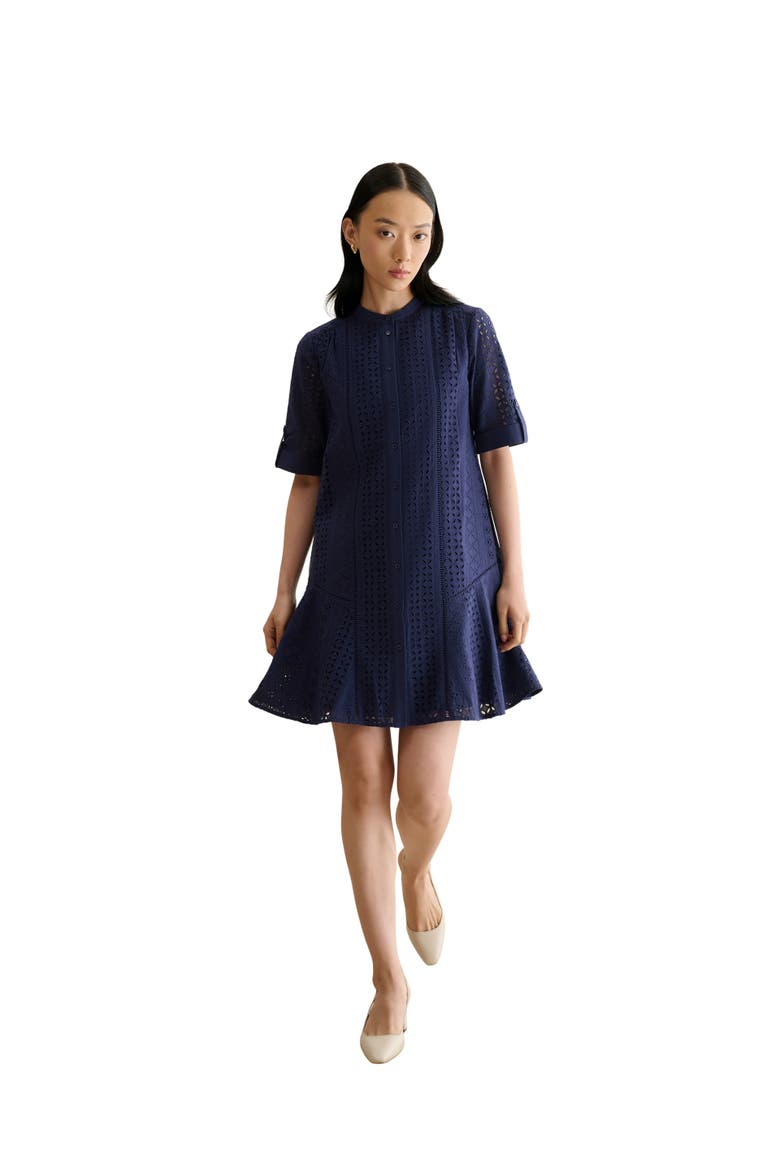Jasmine Short Sleeve Flared Mini Dress, Main, color, True Navy