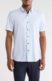 CONSTRUCT Slim Fit Geometric Print Short Sleeve Button-Down Shirt